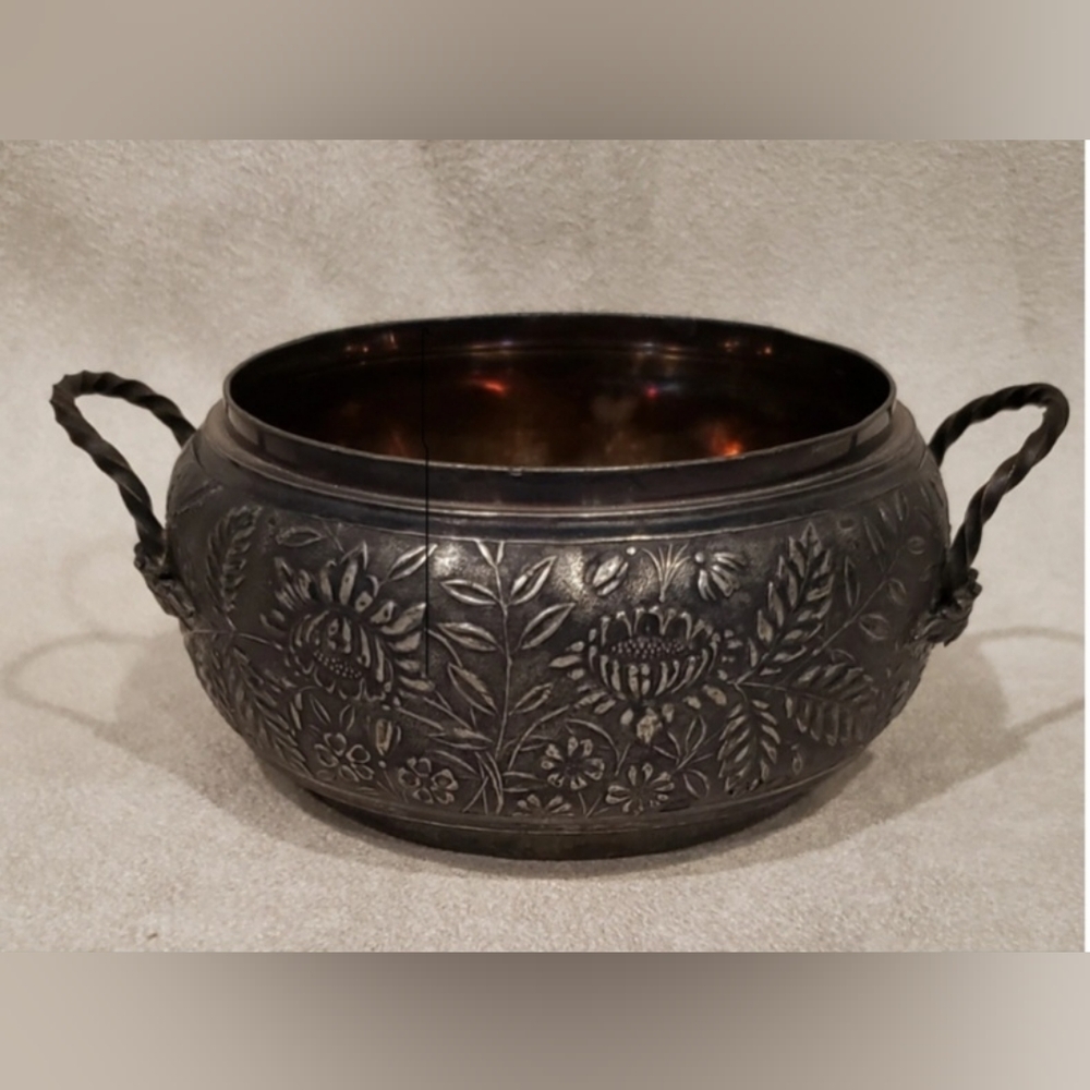 Antique - Quadruple Silver plate WM Rogers embossed dish with handles